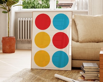 Impresión geométrica Bauhaus: patrón circular colorido, arte moderno de mediados de siglo