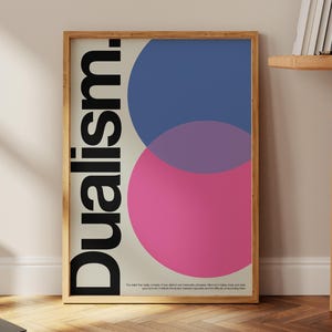 Impresión de dualismo, arte tipográfico abstracto, arte mural rosa y azul (descarga digital)
