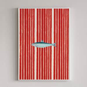 Sardine Art Print, Bold Red Stripes, Nautical Decor (Digital Download)