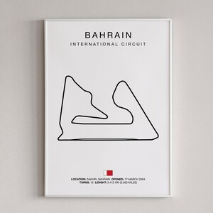 Racebaan Bahrein, Sakhir Circuit Poster, Motorsport Track Art, Midden-Oosten Circuit Print, Racebaanoverzicht, Minimalistische Racing Art