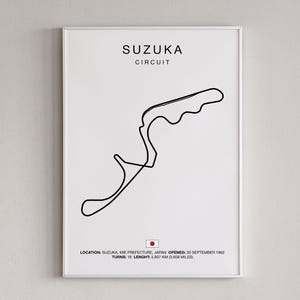 Japanse racebaankunst, trackkaart print, Suzuka Racing layout, racecircuit poster, motorsport kunst aan de muur, Japan circuit print, woondecoratie