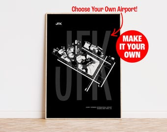 Plan d'aéroport personnalisé, impression aviation personnalisée, cadeau d'art aviation, cadeau pour les voyageurs, affiche d'aéroport personnalisable, choisissez votre propre aéroport