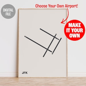 Custom Airport Runway Map Poster, Personalized Airport Wall Art, Minimalist Travel Print, Runway Poster, Aviation Wall Art, Digital Download