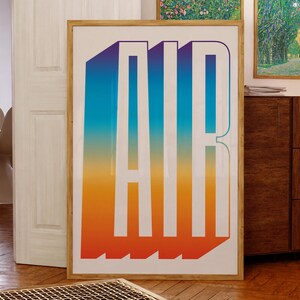 Pôster com tipografia gradiente, impressão artística de texto com pôr do sol colorido, design de letras em negrito, decoração de casa com arte de palavras, arte de parede Vaporwave, download digital