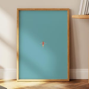 Woman Floating in Water, Tiny Swimming Girl Wall Art, Minimalist Pool Print, Clean Blue Swim Poster, Modern Home Decor, Summer Vibes Art