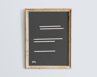 Impression de la piste de l'aéroport d'Atlanta, affiche minimaliste de l'aviation ATL, art de la mise en page Hartsfield Jackson, art mural voyage moderne, décor de carte de l'aérodrome ATL