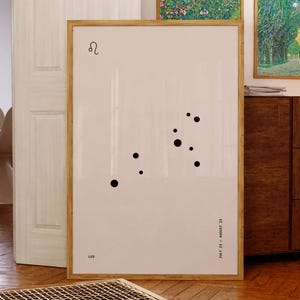 Minimalistischer Löwe Konstellation Druck, moderne Sternzeichen Kunst, astrologische Sternenkarte, Leo Zeichen Dekor, himmlische Astrologie Poster, digitaler Download