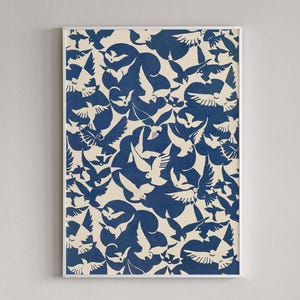 Taube Silhouette Kunstdruck, Frieden Wandkunst, Friedenstauben Kunstwerk, Vogel Wohnkultur, Abstraktes Muster Poster, Moderne Kunst, Ruhige Blaue Taube Kunst