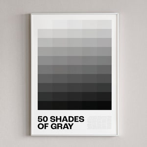 Póster gris, arte de carta de colores, impresión minimalista en escala de grises, arte de pared con degradado gris, decoración de pared contemporánea, impresión artística en tonos grises, decoración del hogar
