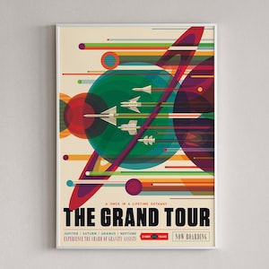 Retro Space Travel Poster, NASA Art Print, Vintage Sci-Fi Wall Art, Outer Space Adventure Print, Mid-Century Modern Art, Colorful Home Decor