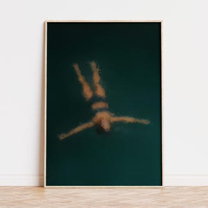 Minimalist Seascape Oil Painting, Serene Ocean Wall Art, Floating Woman On Water, Dreamy Ocean Scene, Neutral Home Decor, Digital Download