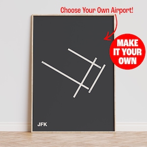 Custom Airport Runway Map Print, Personalized Airport Poster, Minimalist Aviation Wall Art, Modern Travel Decor, Customizable Airport Print