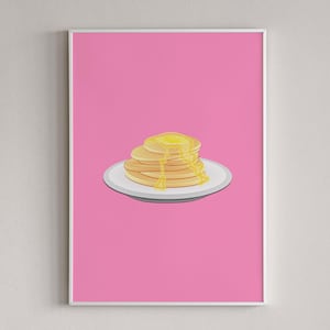 Lámina de panqueques para pared, decoración de cocina, póster rosa, ilustración de panqueques, lámina de comida original, póster original, decoración del hogar