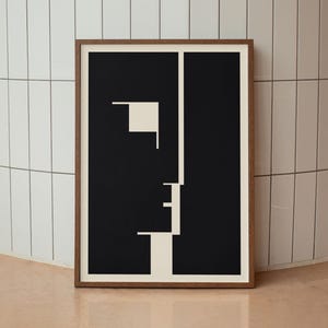 Bauhaus gezicht abstracte print, geometrische muurkunst, minimalistische poster, moderne kunstprint, midden van de eeuw modern, woondecoratie, zwart-witte kunst