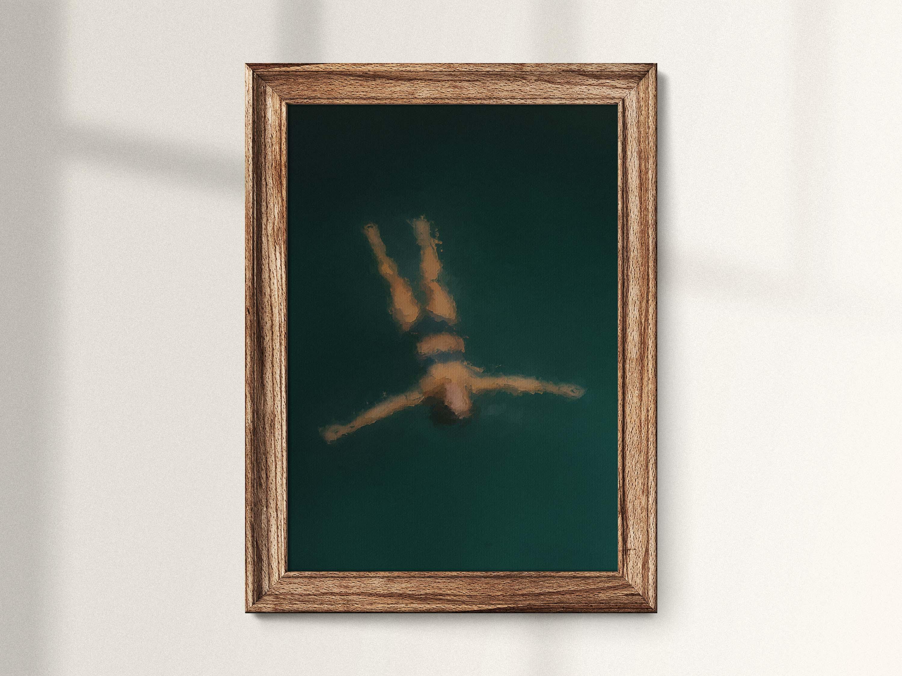 Minimalist Seascape Print, Floating Woman Art, Calming Ocean Decor