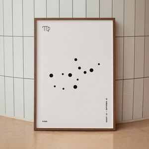 Maagd poster, sterrenkaart print, astrologie wanddecoratie, dierenriem kunst aan de muur, sterrenbeeld kaart, sterrenbeeld Maagd, minimalistische print, digitale download