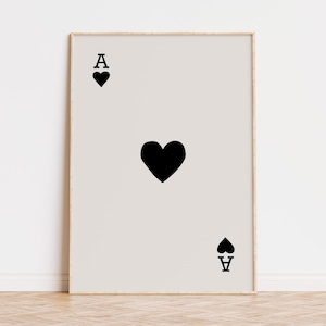 Arte minimalista delle carte da gioco, stampa dell'asso di cuori, arte murale retrò alla moda, stampa artistica estetica, arredamento funky per la casa, arte murale preppy, arte del cuore