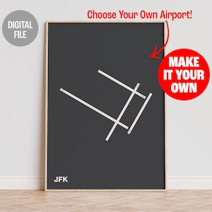 Custom Airport Runway Map Print, Personalized Airport Poster, Minimalist Aviation Wall Art, Customizable Airport Art Print, Digital Download