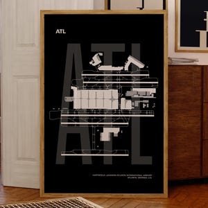 ATL Airport Poster, Atlanta Airport Karte Print, Hartsfield-Jackson Blueprint, Aviator Wandkunst, Reiseposter, Digital Download