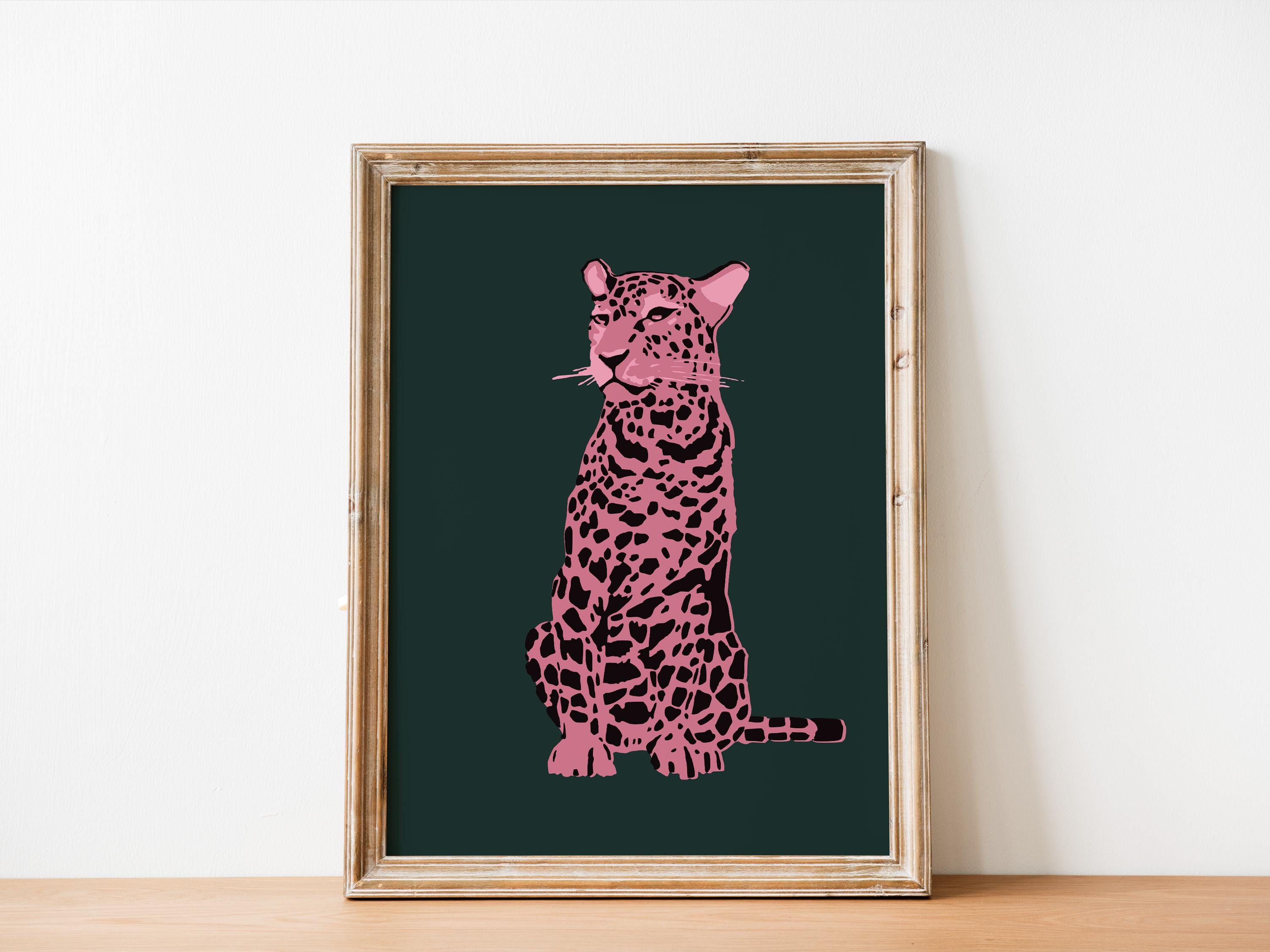 Pink Leopard Art Print: Emerald Green Jungle Decor - Etsy