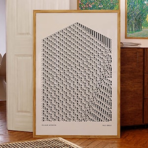 May include: A framed black and white print of a geometric pattern. The print is titled "Cellular Automaton" and "Rule 30/1/18".