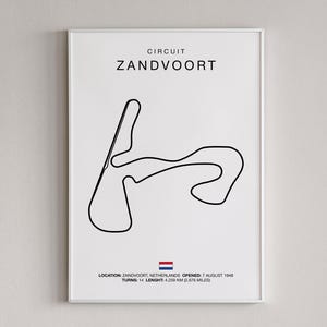 Nederlandse racebaanposter, kunst circuit Zandvoort, kaart motorsport circuit, print racecircuit, kunst Zandvoort Racing, poster racen Nederland