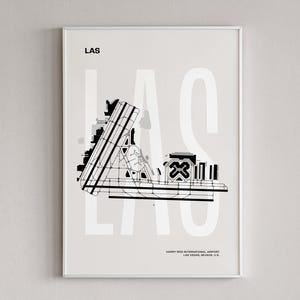 Impression de carte de l'aéroport de Las Vegas, affiche de l'aviation moderne, art minimaliste, art du voyage dans le Nevada, plan de l'aéroport, aéroport international Harry Reid
