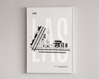 Impression de carte de l'aéroport de Las Vegas, affiche de l'aviation moderne, art minimaliste, art du voyage dans le Nevada, plan de l'aéroport, aéroport international Harry Reid