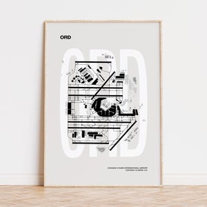 Chicago Airport Karte, O'Hare International Airport Poster, Minimalistische Reisekunst, Illinois Luftfahrt Poster, Wohnkultur, digitaler Download