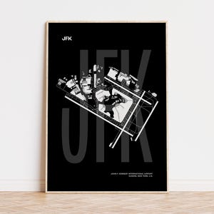 JFK Airport poster, New York Airport kaart, John F Kennedy print, luchtvaart kunst aan de muur, blauwdruk moderne luchthaven, luchthaven decor, digitale download