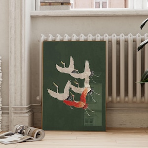 Japanese Crane Wall Art, Traditional Crane Illustration, Elegant Crane Poster, Minimalist Bird Art Print, Aesthetic Print, Digital Download