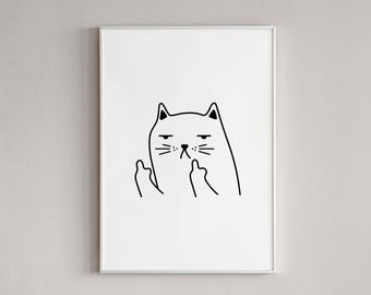 Impresión artística del dedo medio de un gato atrevido: ilustración minimalista de mascota