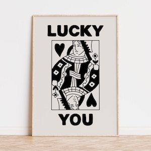 Carta da gioco, stampa della Regina di Cuori, arredamento alla moda, poster "Sei fortunato", arredamento estetico per la stanza, stampa artistica preppy, stampa artistica funky