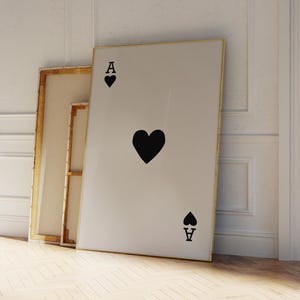 Arte minimalista delle carte da gioco, stampa dell'asso di cuori, arte murale retrò alla moda, stampa artistica estetica, arredamento funky per la casa, arte preppy, download digitale
