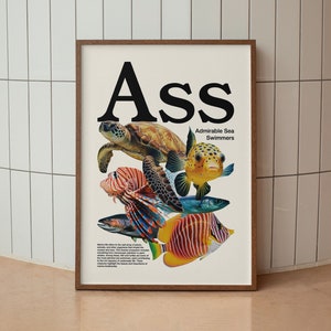 Ass Poster, Marine Wanddruck, Meerestiere Kunst, Nautische Dekoration, Meereswandkunst, lustiges Poster, Humorvolle Phrase, Fischdruck, digitaler Download