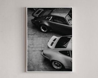 Impression de photographies de voitures anciennes : beaux-arts automobiles rétro en noir et blanc