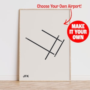 Custom Airport Runway Map Poster, Personalized Airport Wall Art, Minimalist Travel Print, Modern Runway Layout Poster, Aviation Home Decor