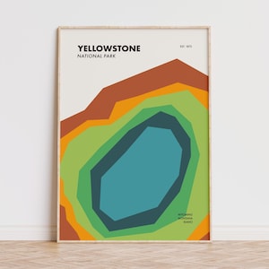 Impression du parc national de Yellowstone, art de l'affiche topographique moderne, art abstrait de la nature, affiche de voyage du Wyoming, décoration graphique du parc national