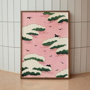 Cartel del cielo rosa, impresión de arte japonés, Watanabe Seitei, arte Ukiyo-e, decoración de la pared asiática, arte del cielo sereno, arte en madera, descarga digital