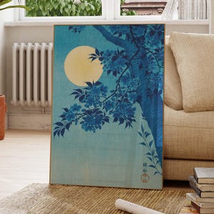 Impresión japonesa de flores a la luz de la luna, póster de Ohara Koson, arte del árbol de Sakura, decoración del hogar con bloques de madera, escena natural japonesa vintage, arte mural ukiyo-e