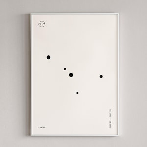 Poster del Cancro, stampa murale dello zodiaco, stampa minimalista delle costellazioni, decorazione murale astrologica, segno zodiacale del Cancro, stampa artistica celeste, oroscopo