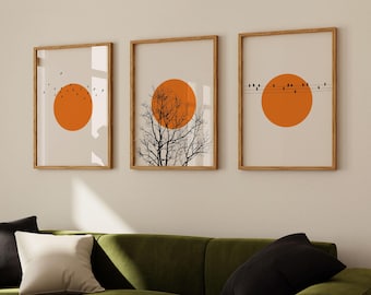 Minimalist Sunset Print Set, Abstract Nature Wall Art Trio