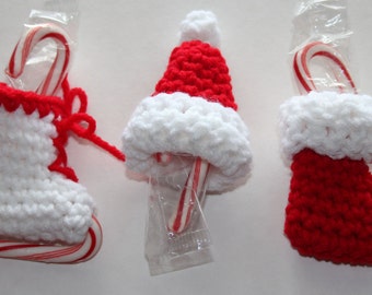 Mini Candy Cane Holder Christmas Ornaments Crochet Pattern