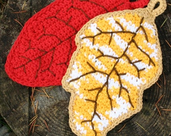 Falling Leaves Autumn Thanksgiving Fall Seasonal Kitchen Potholder Hotpad Crochet Pattern