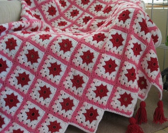 Love's First Blush Granny Square Afghan Blanket Throw Crochet Pattern