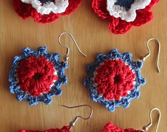 Independence Day Red White and Blue Earrings Set Crochet Pattern