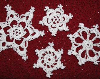 Four Easy Snowflakes Thread Crochet Pattern