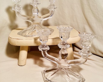 Vintage crystal three tier candle holder, set of two