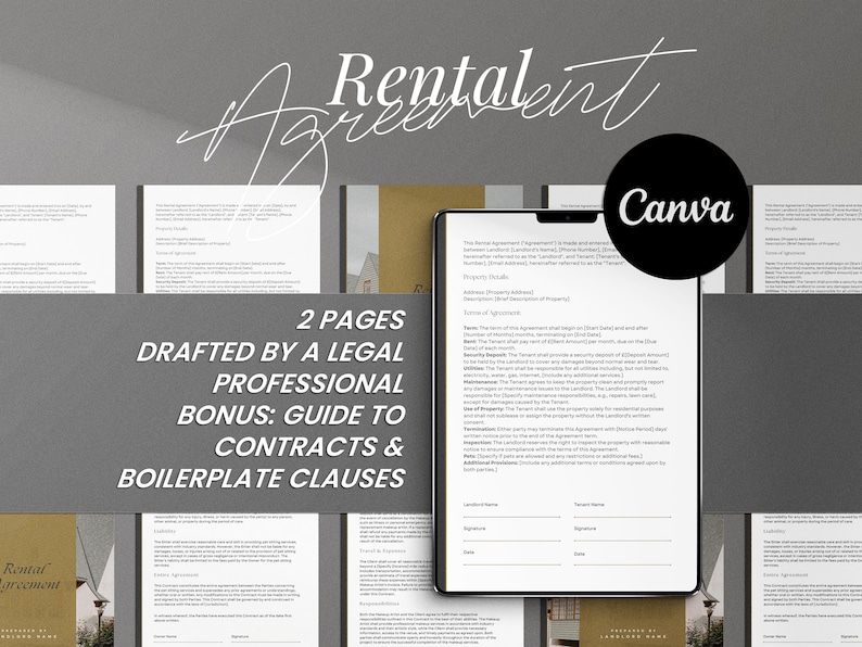 Editable Rental Agreement Template – Printable Lease Contract (PDF ...