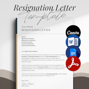 Professional Resignation Letter Template - Resign Letter - Notice Period Letter - Job Resignation Letter - Notice to Vacate Letter